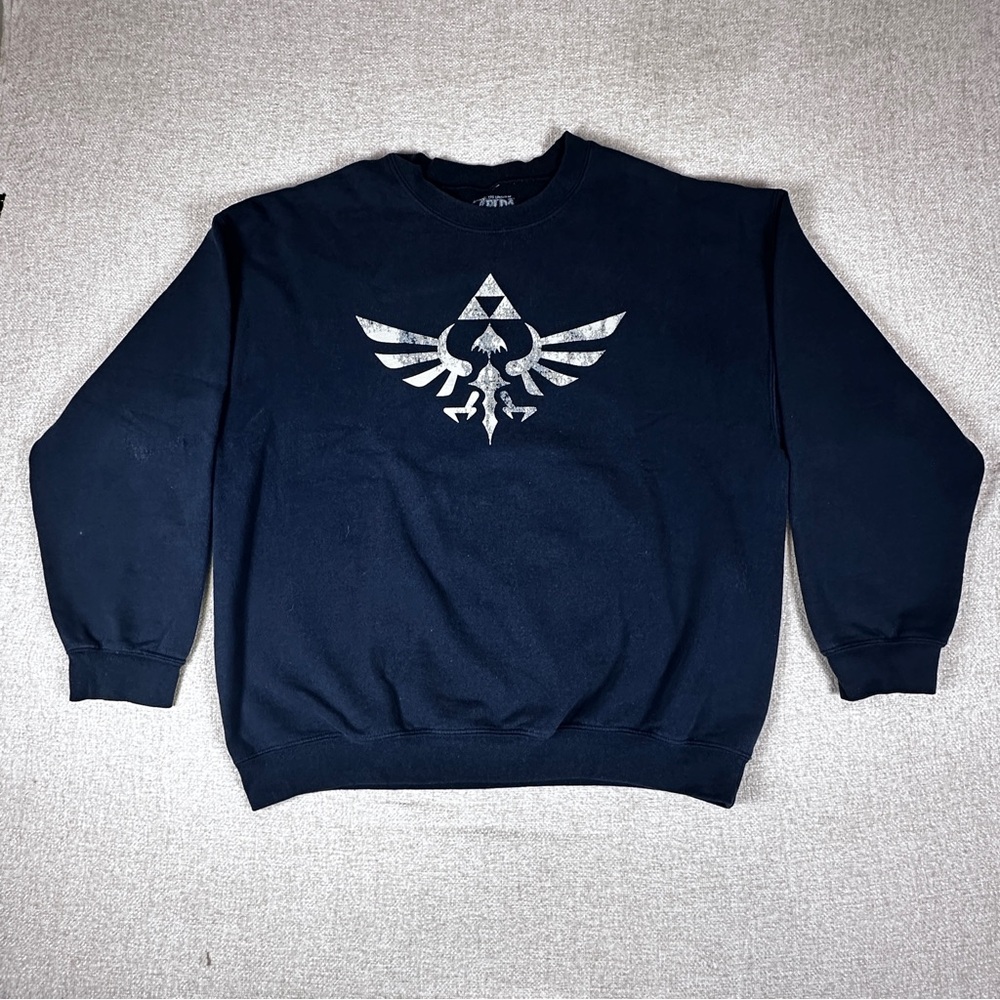 Legend of Zelda Hylian Crest Sweatshirt Mens XL Black Nintendo Gamer Crewneck